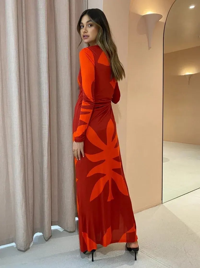Manning Cartell Flame Tree Long Sleeve Dress Red Size 10 photo 3