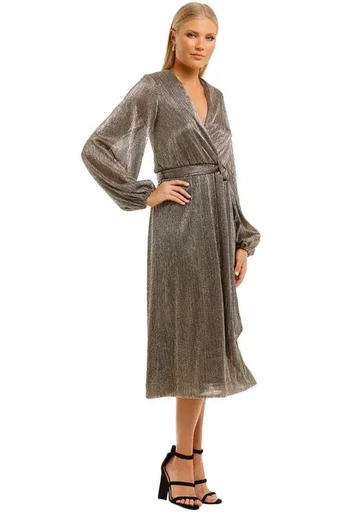 Rebecca Vallance Rivero LS Midi Dress Gold Gold Size 8 photo 2