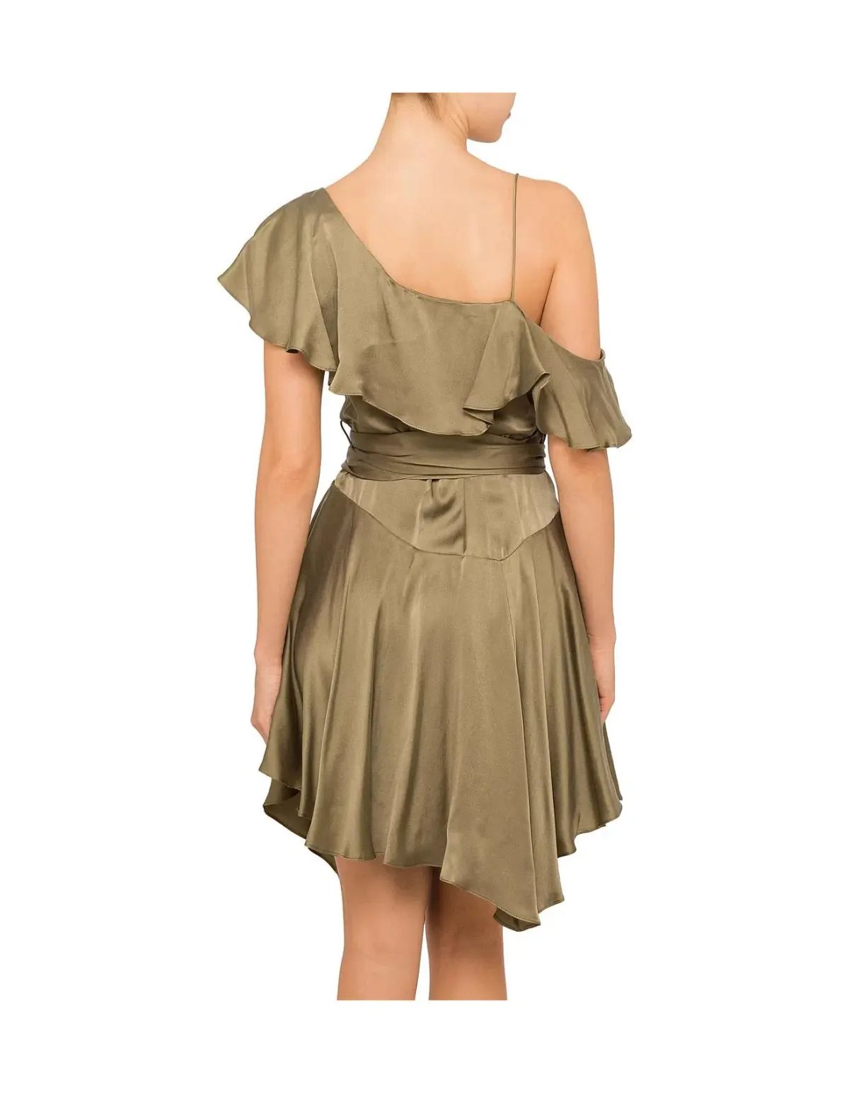 Zimmermann Sueded Asymmetrical Wrap Mini Dress Khaki Size 8 photo 3
