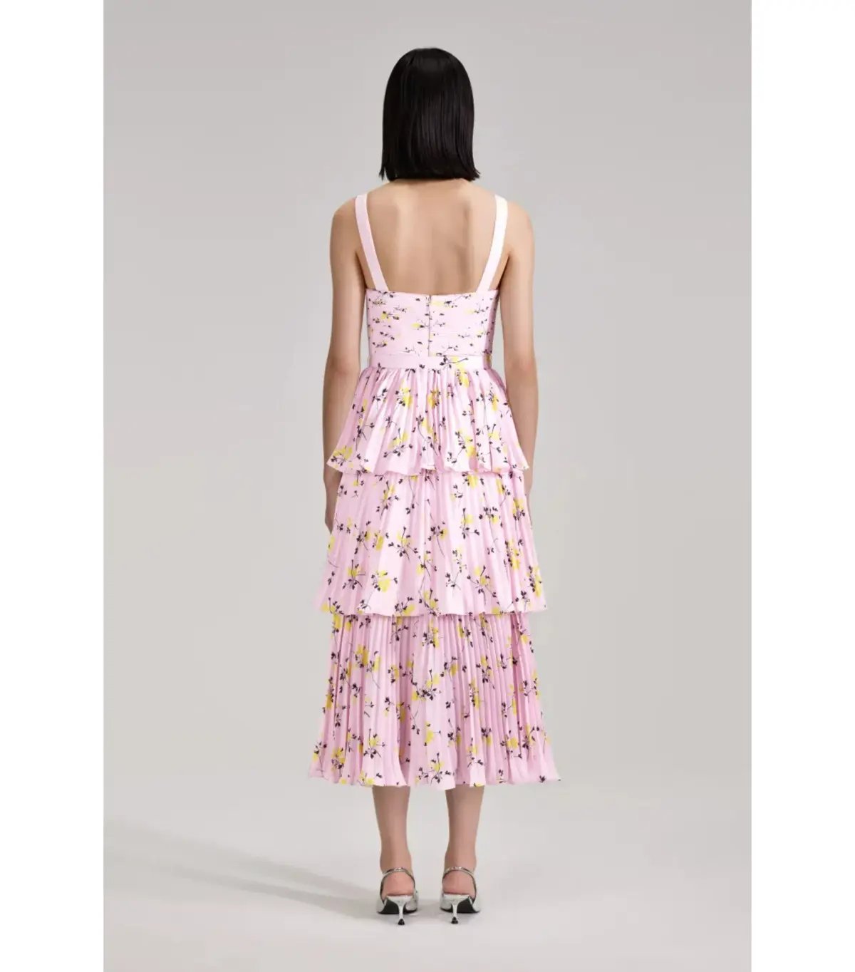 Self Portrait Tiered Midi Dress Pink Floral Print Size AU 6 photo 3