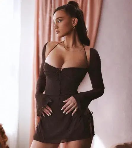 House of CB Baby Chiffon Cutout Halter Mini Dress Chocolate Brown Size 6 photo 3