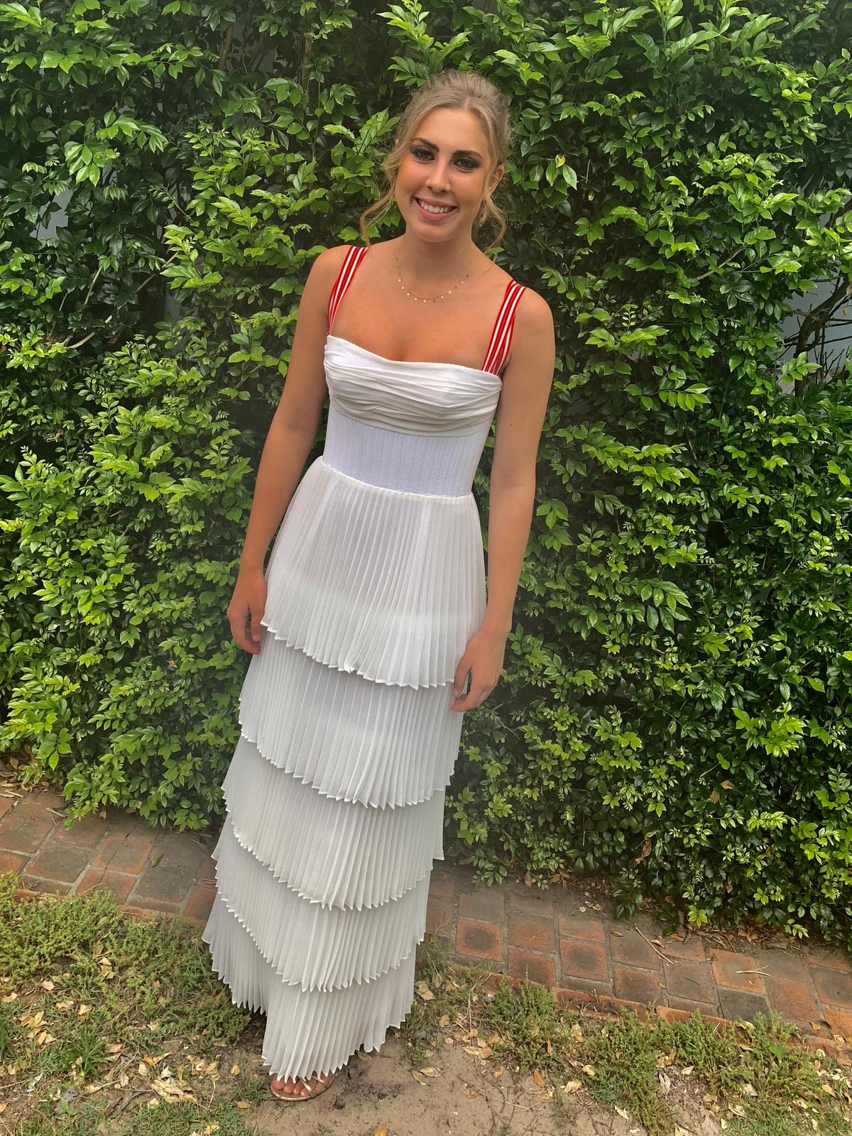 Rachel Gilbert Soekie Tiered Pleated Dress White Size AU 6 photo 2