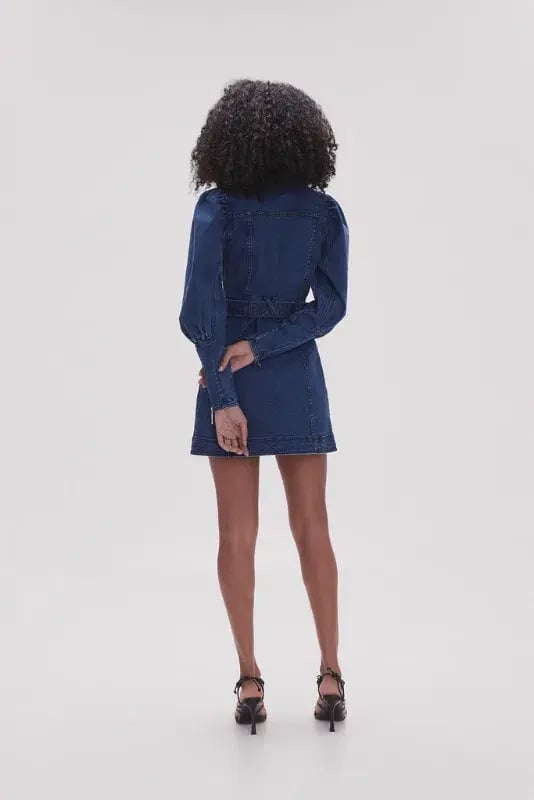 Aje May Denim Long Sleeve Dress Dark Indigo Size AU 16 photo 3