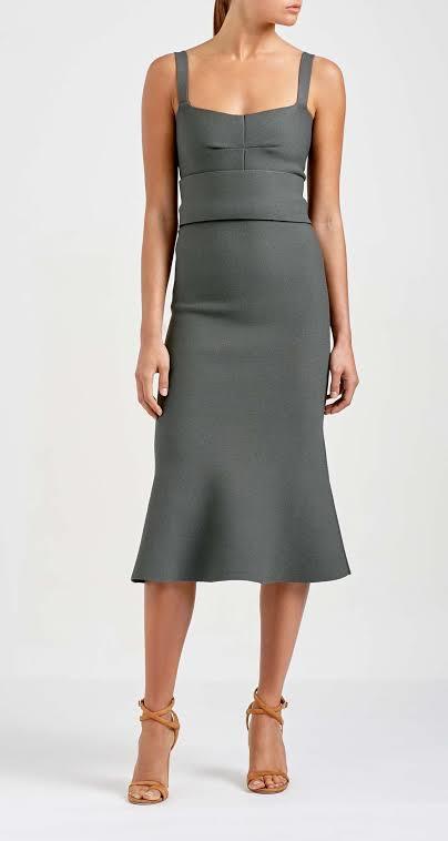 Scanlan Theodore Crepe Knit Bralette Dress Khaki Size 8 photo 2