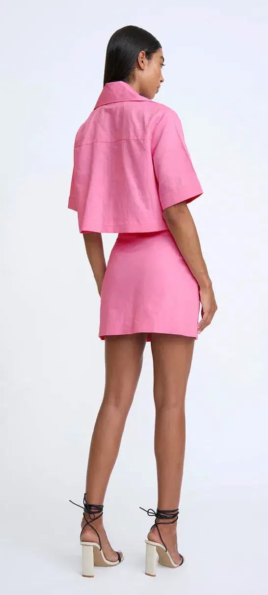 By Johnny Pink Salt Pocket Crop Shirt & Mini Skirt Set in Pink Salt Size 10 photo 2