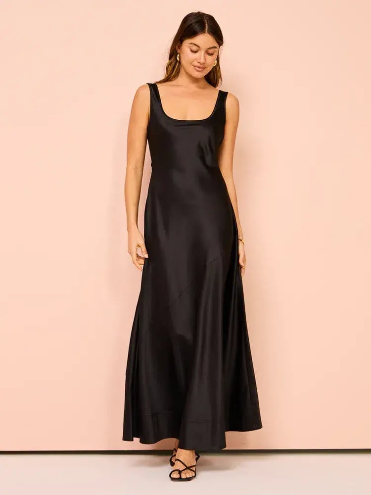 By Nicola Beneath The Stars Bias Cut Slip Dress In Black Size 12 photo 4