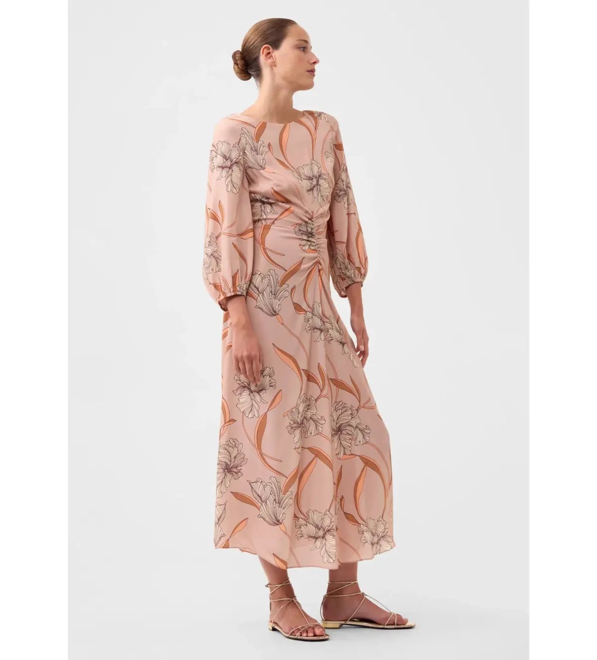 Morrison Martinique Rouched Midi Dress Blush Floral Print Size 4/AU 14 photo 2