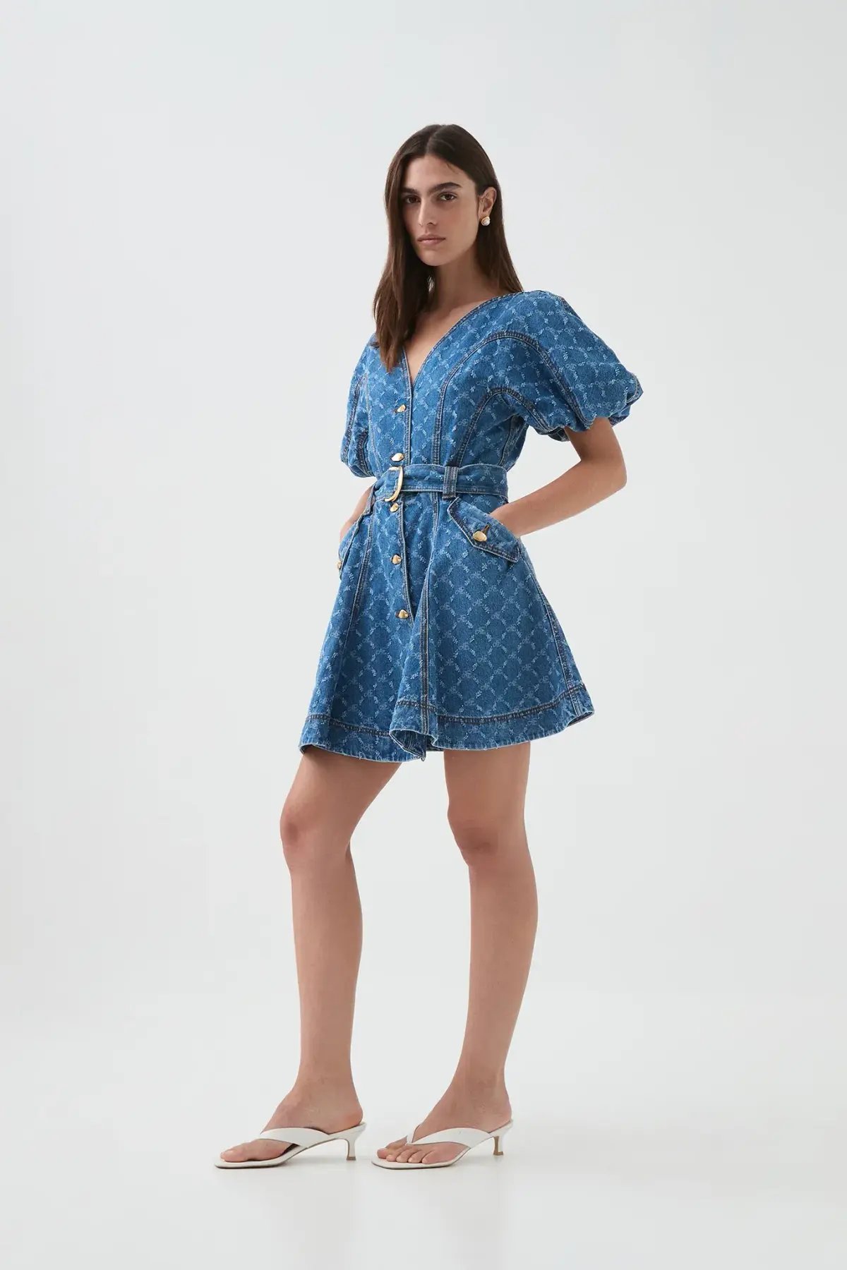 Aje Check Denim Mini Dress Diamond Logo Wash Size AU 14 photo 2