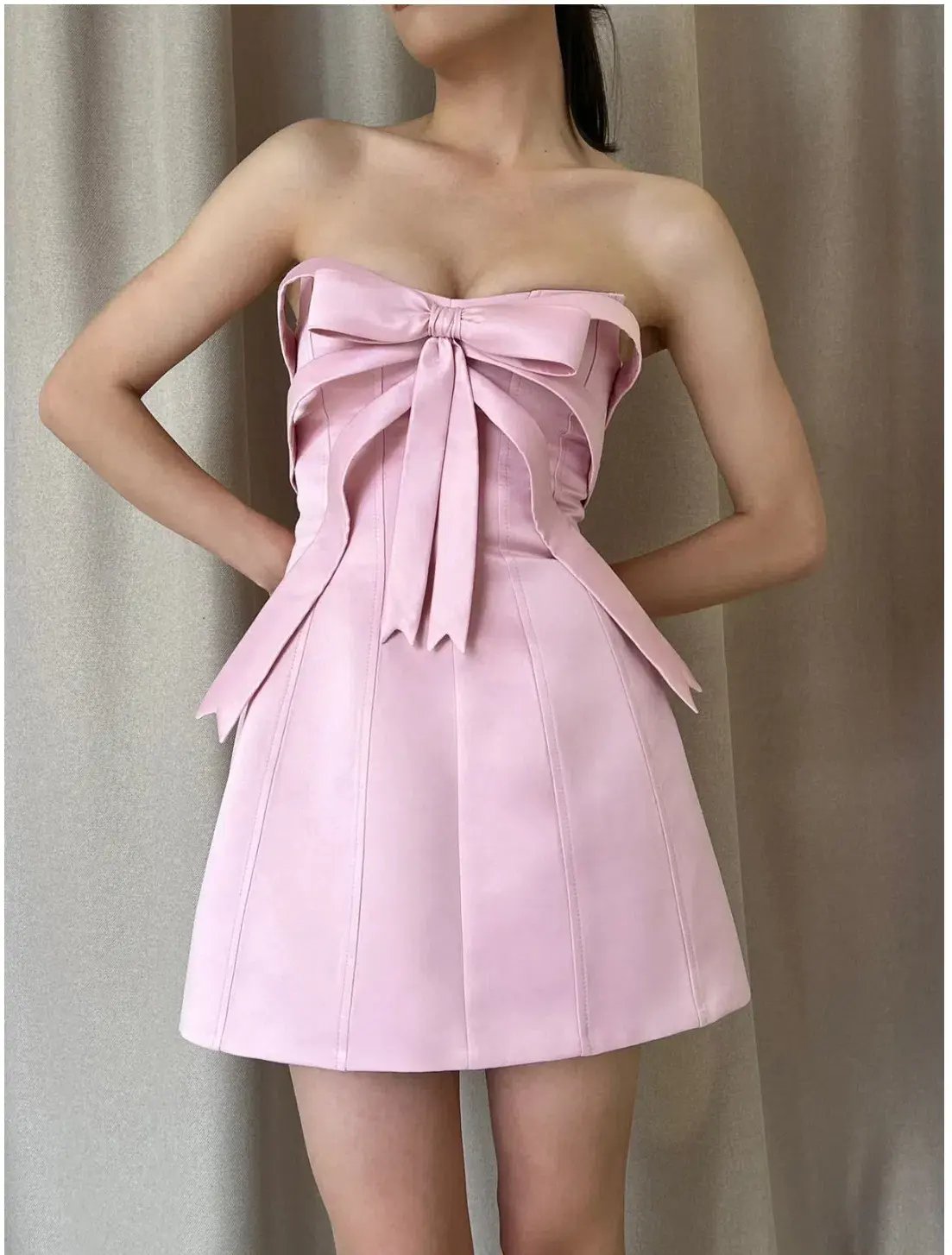 Lirika Matoshi Pink Bow Mini Dress Size M/10 photo 3