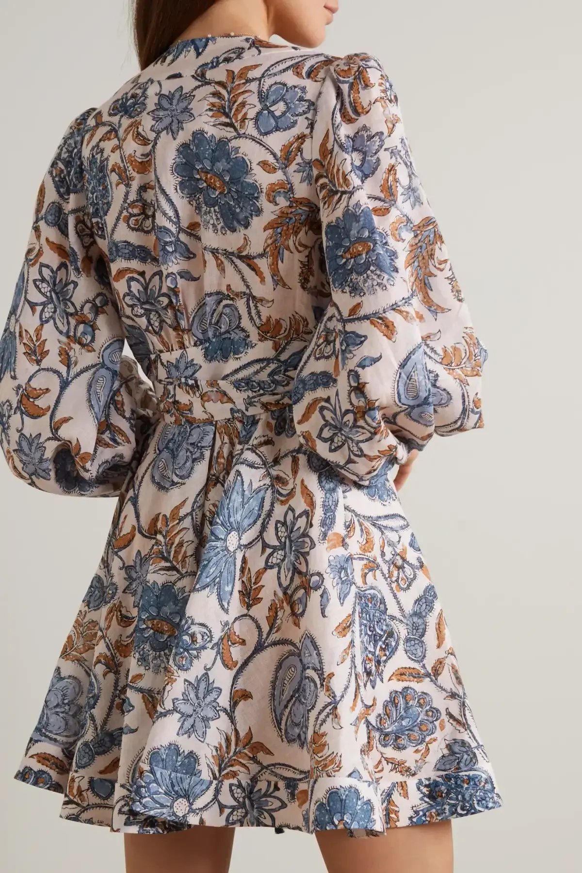 Zimmermann Vitali Floral-print Linen Wrap Dress Cornflower Floral Size 1/Au 10 photo 2