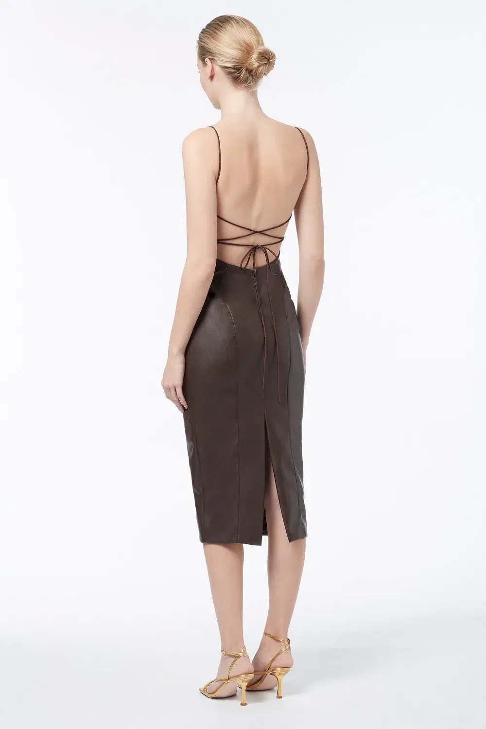 Manning Cartell Alter Egos Backless Vegan Leather Dress Brown Size 8 photo 3