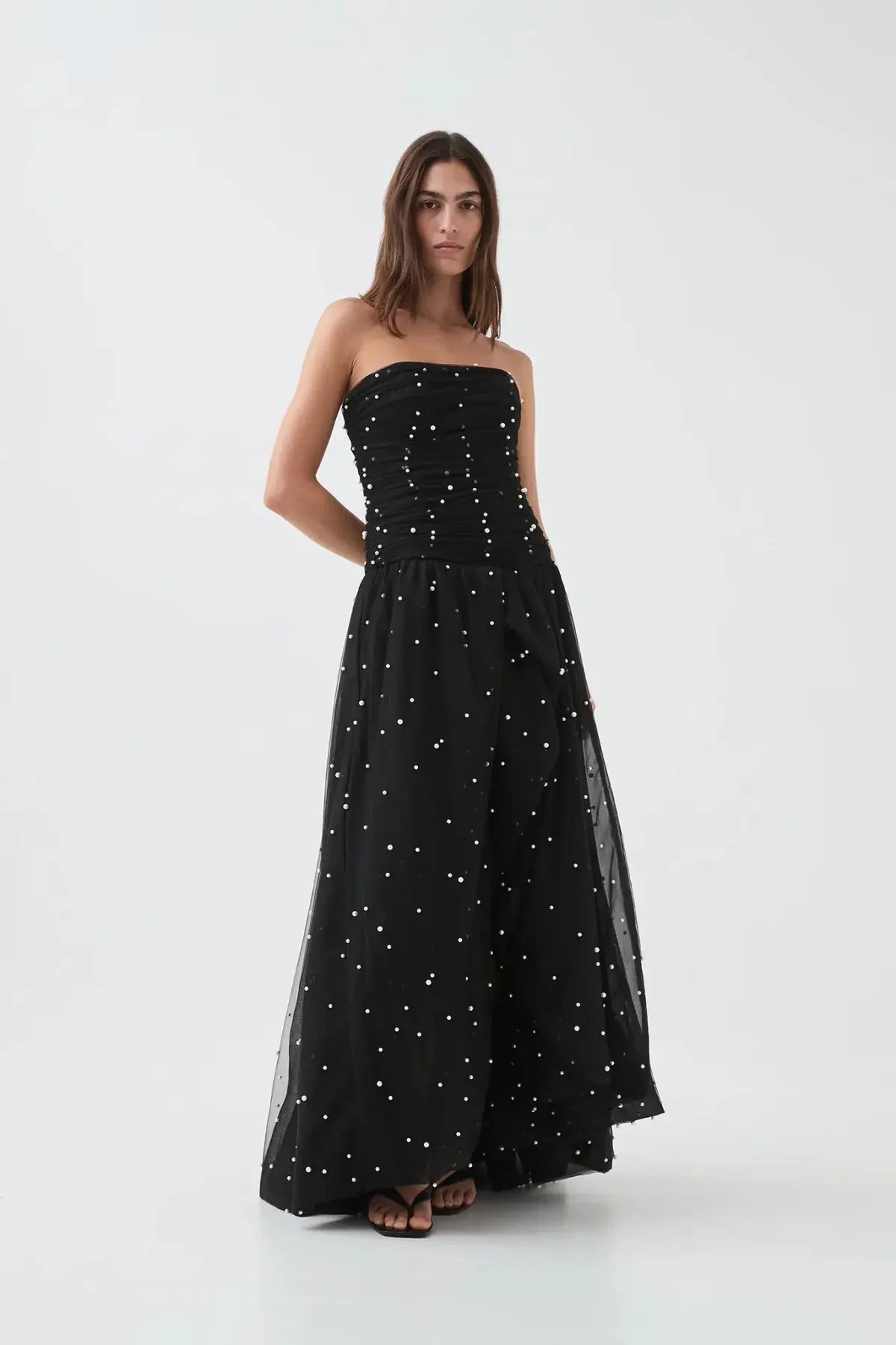 Aje Juniper Gown Dress Black Pearls Size 12 photo 2