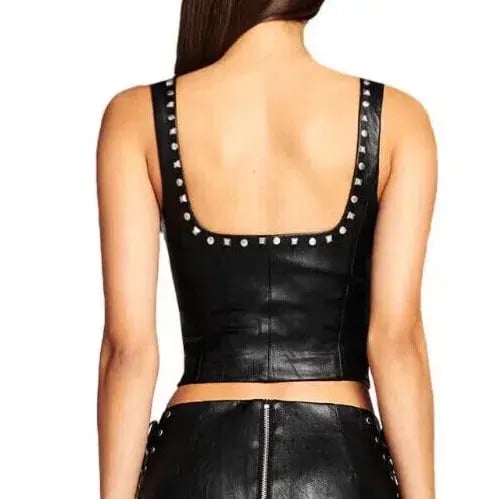 I.AM.GIA Luther Black Faux Leather Studded Corset Crop Top Size XS/Au 6 photo 2