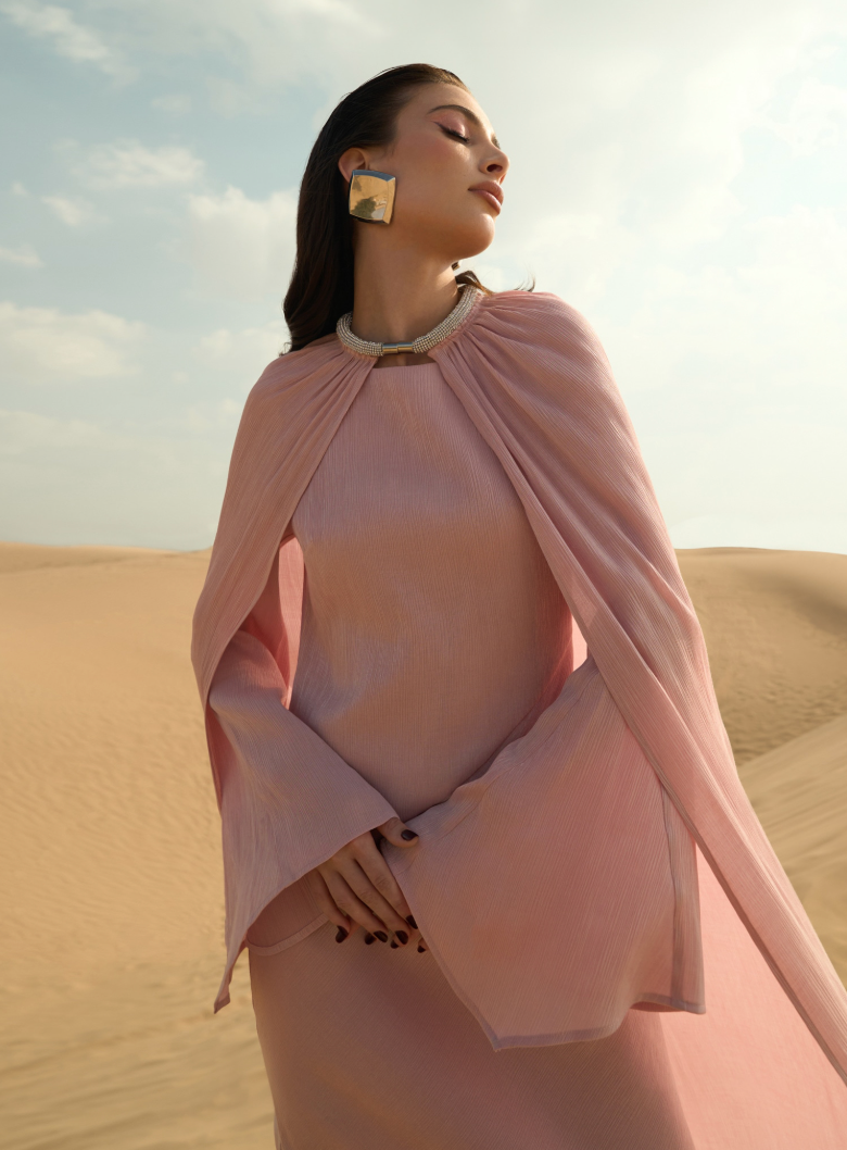 JACQUARD CAPE MAXI DRESS BY LICHI PINK photo 2