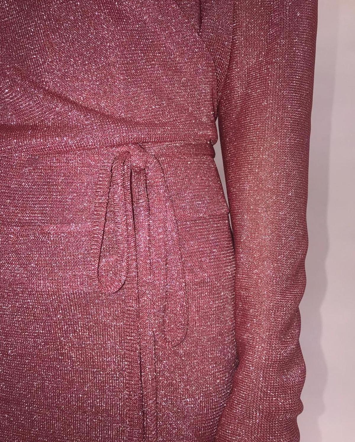 Kacey Devlin Formation Mini Wrap Dress Metallic Pink Size 10 photo 6