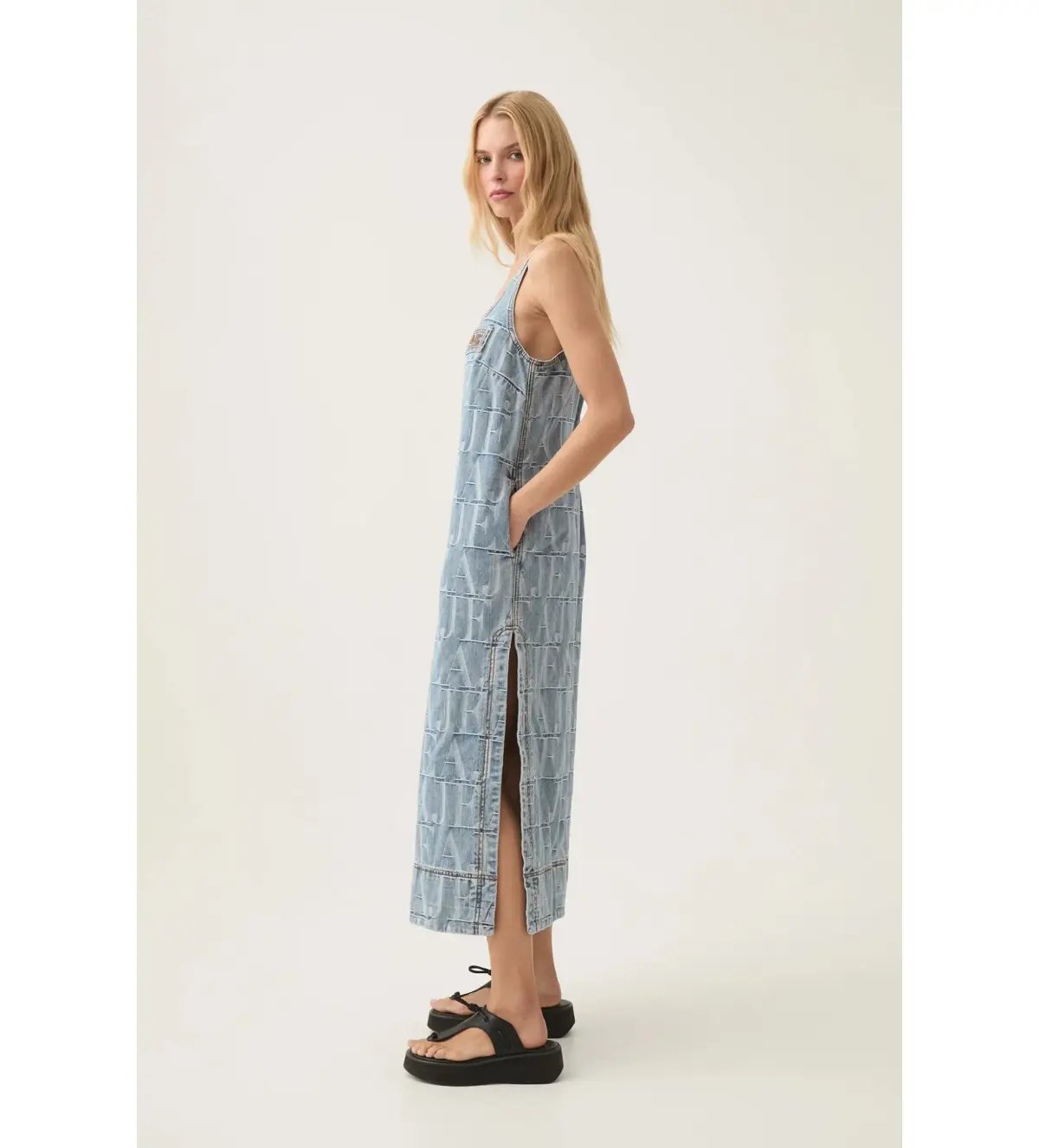 Aje Nostalgia Denim Midi Dress Coastal Logo Wash Size AU 12 photo 2