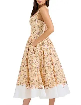 House Of CB Alba Midi Dress Autumnal Honeyflower Print Size 8/S photo 2