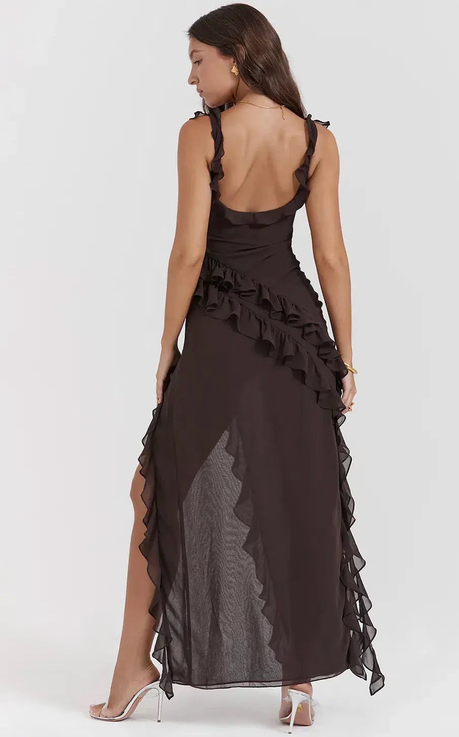 House of CB Ariela Espresso Ruffle Maxi Dress Size L / AU 12 photo 2