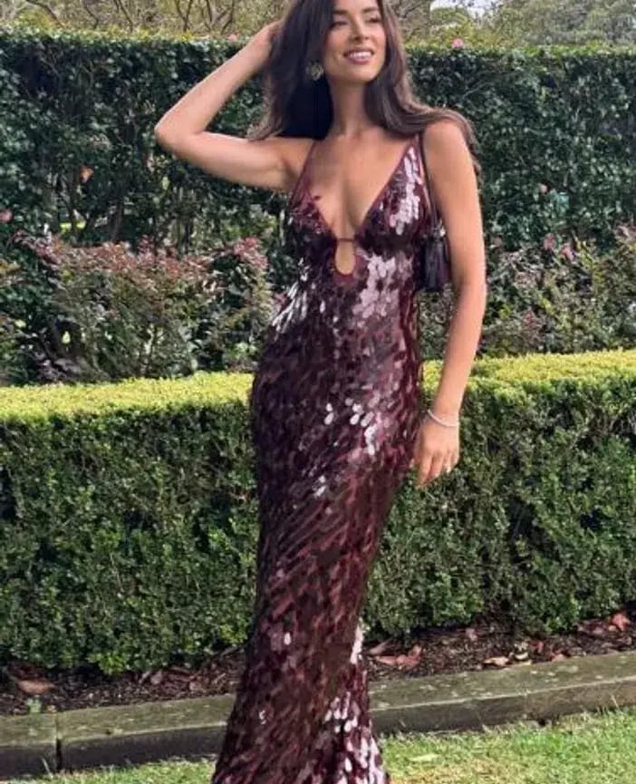 Misha Sapphire Sequin Maxi Dress in Fig Size 8 photo 4