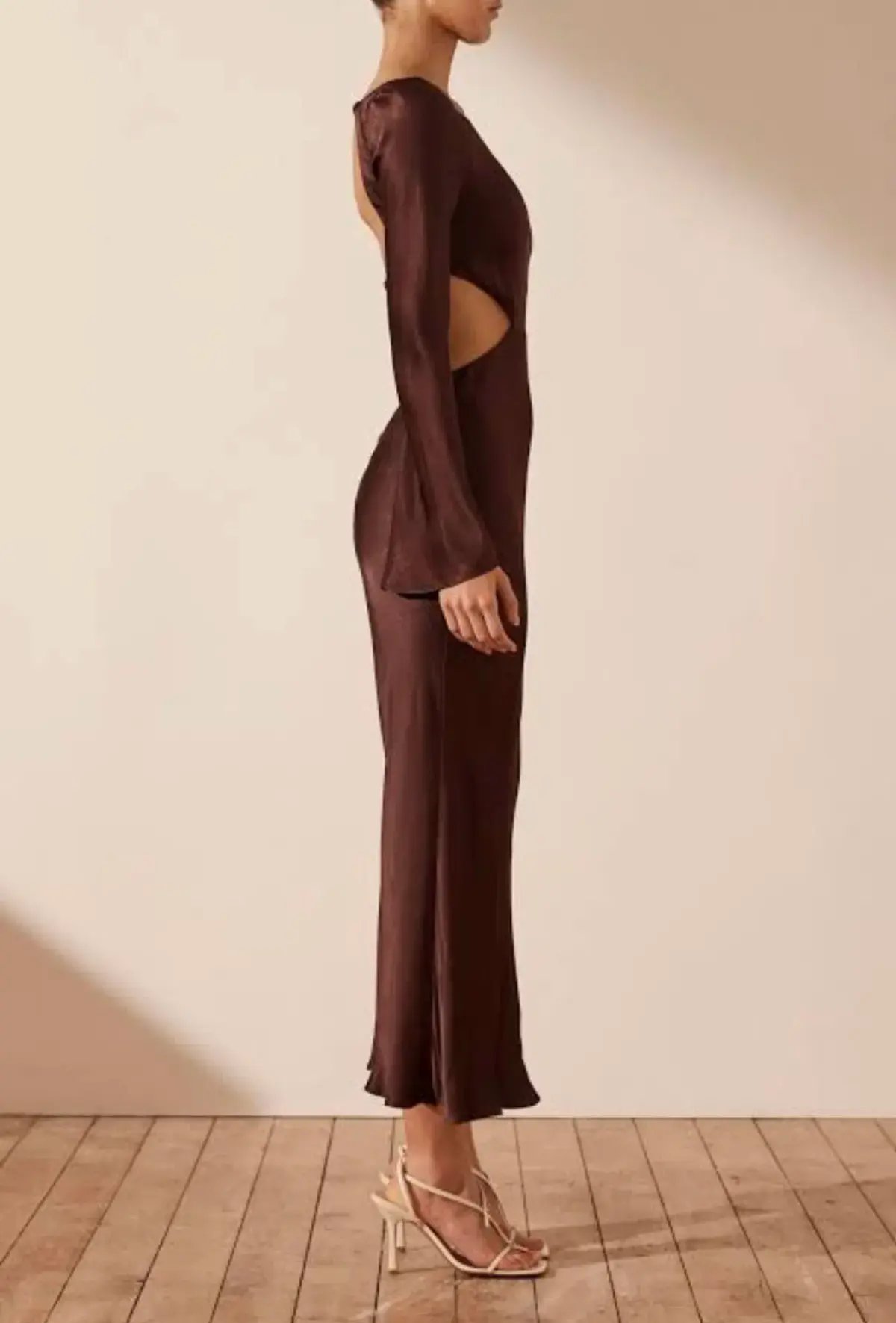 Shona Joy Lana Long Sleeve Open Back Midi Dress Burgundy Size 8 photo 2