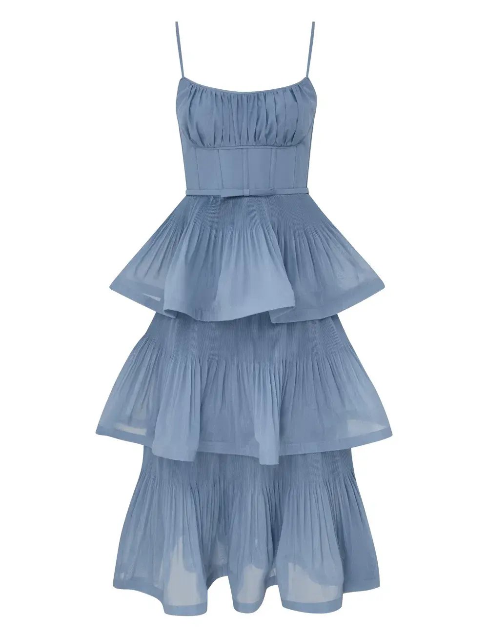 Zimmermann Pleated Tiered Midi Dress Deep Blue Size 2 / AU 12 photo 5