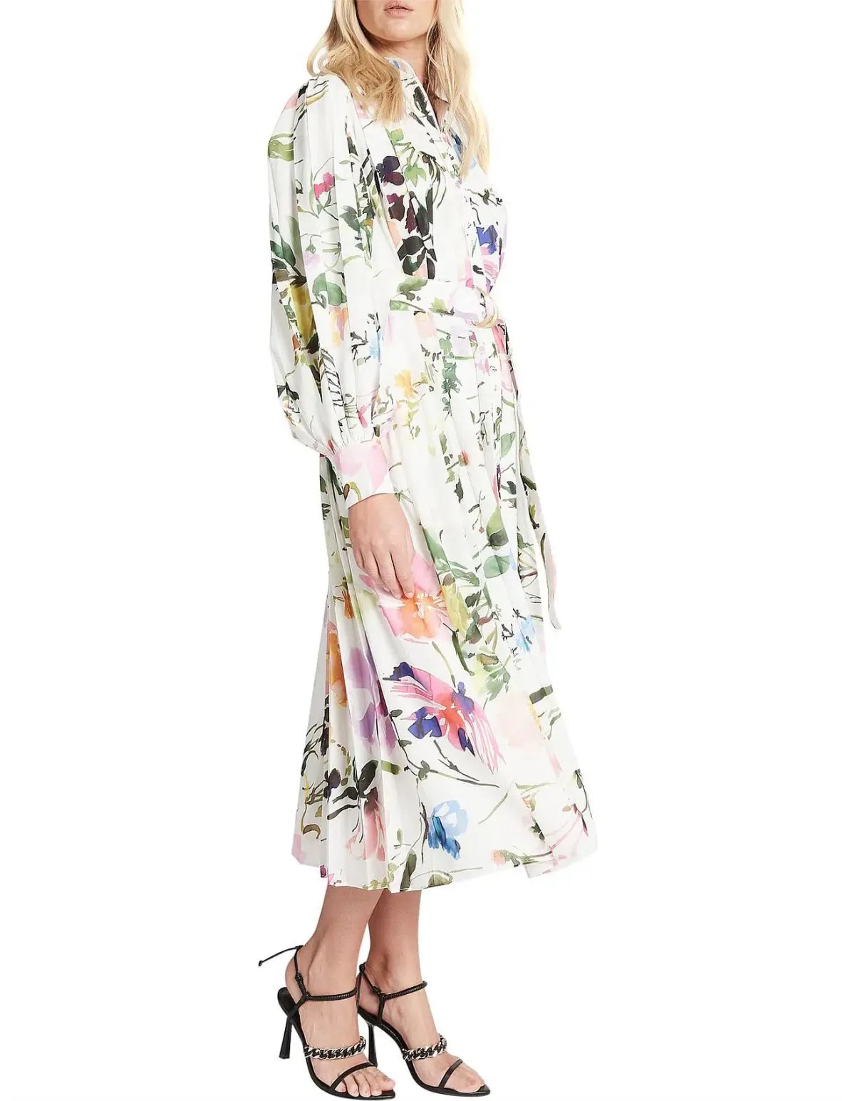 Aje Introspect Pleated Shirt Midi Dress Multi Floral Size 6 photo 2
