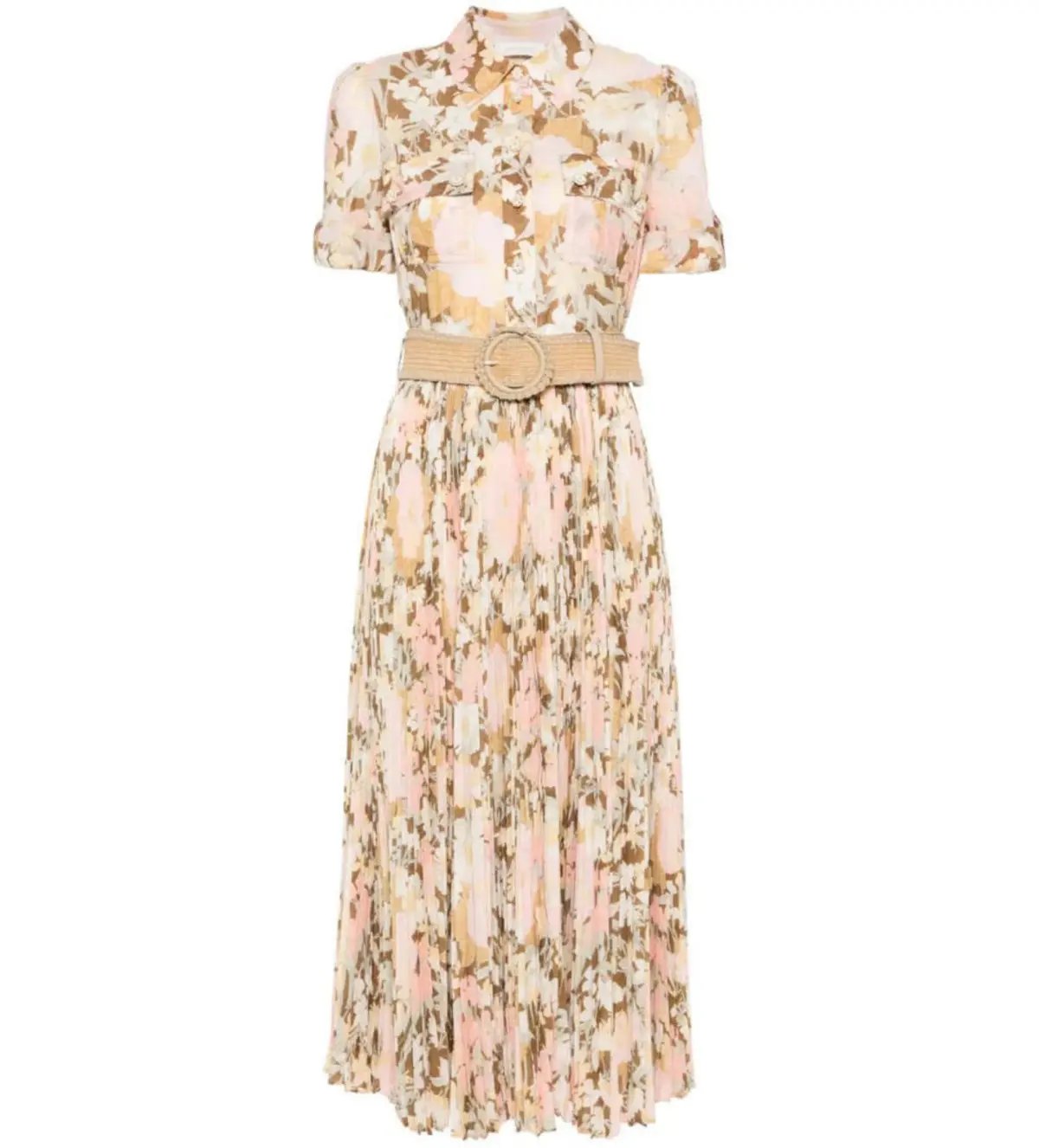 Zimmermann Pop Pleated Midi Shirtdress Gold/peach Floral Size 0 / AU  8 photo 3