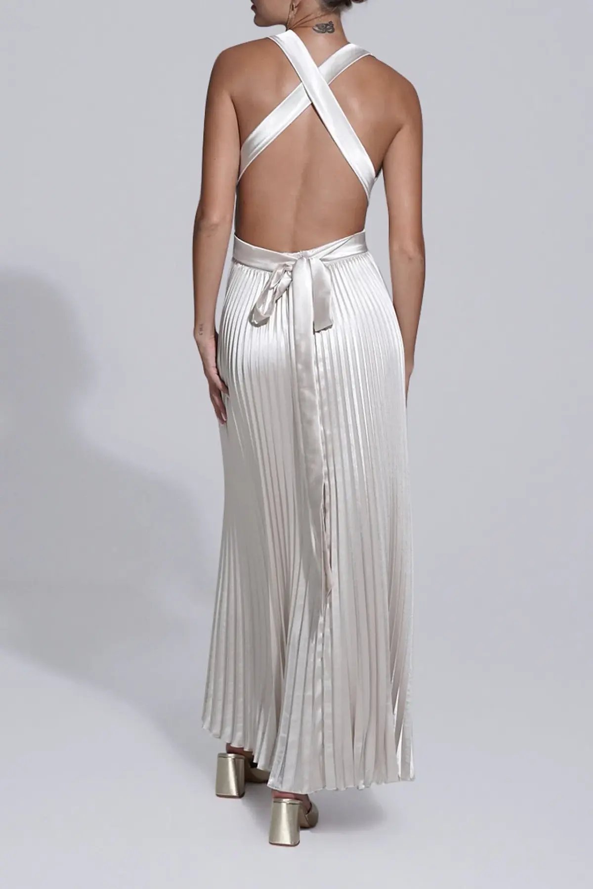 L’Idee Moderniste Midi Gown Champagne Size 10 photo 3