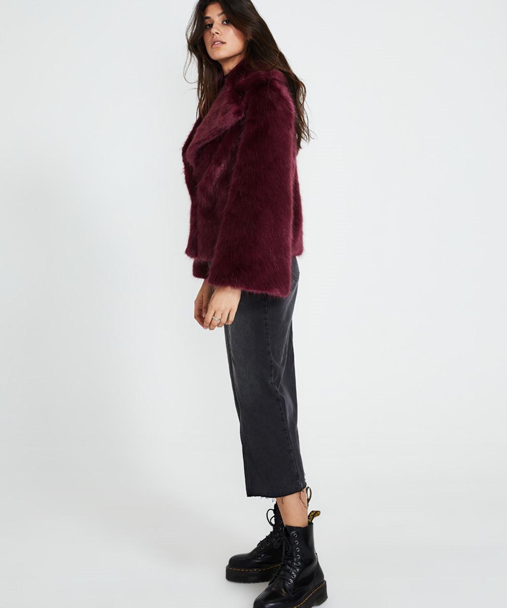 Unreal Fur Madame Butterfly Faux Fur Jacket Wine Size M photo 5