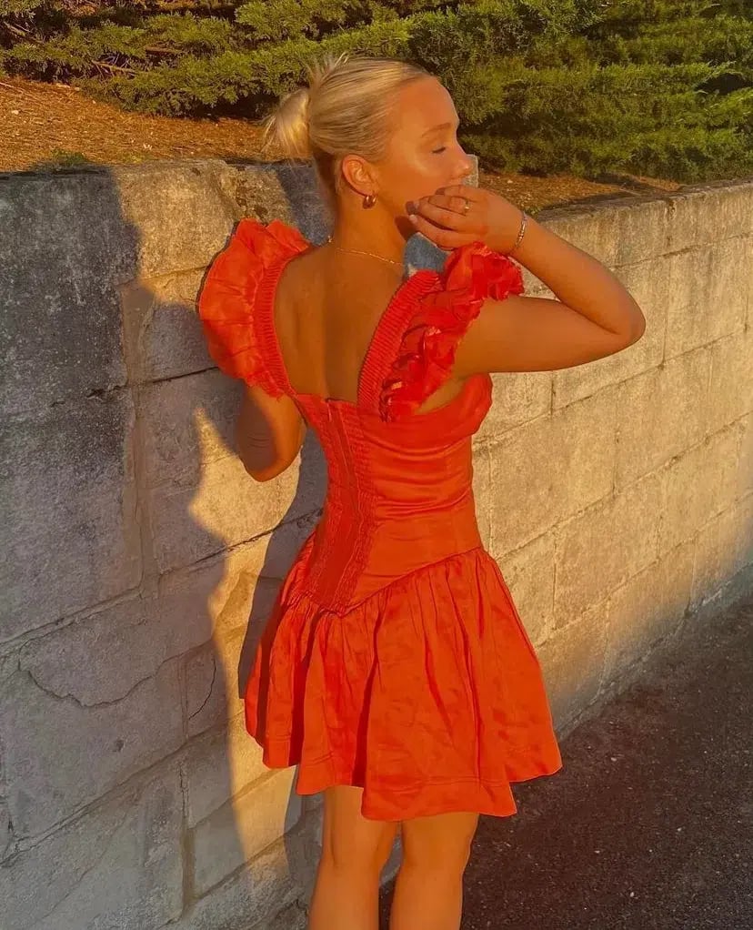 Aje Simone Frill Sleeve Mini Dress Orange Size 6 photo 7