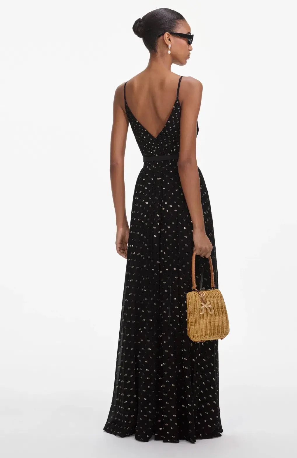 Self Portrait Chiffon Maxi Dress Black and Gold Size AU 6 photo 2