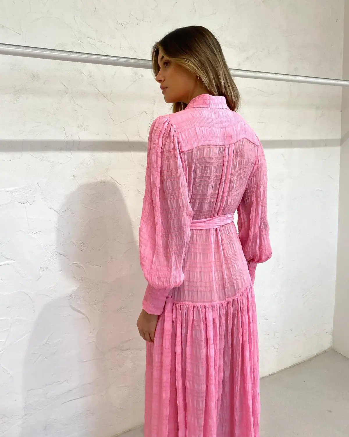 Alemais Antonella Silk Embroidered Shirt Maxi Dress Pink Size 6 AU photo 4