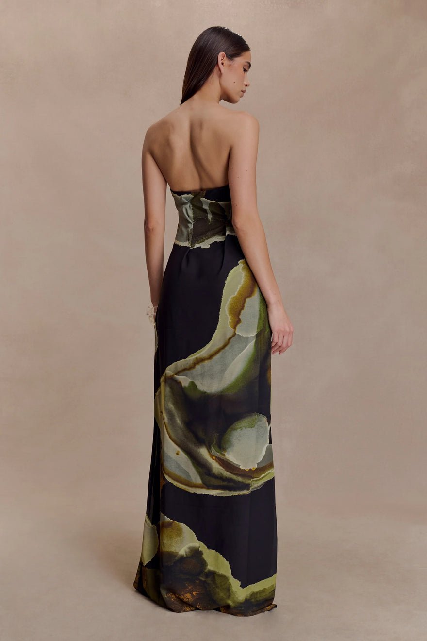 Meshki Amaya Strapless Chiffon Maxi Dress - Green Fluid Reverie photo 3