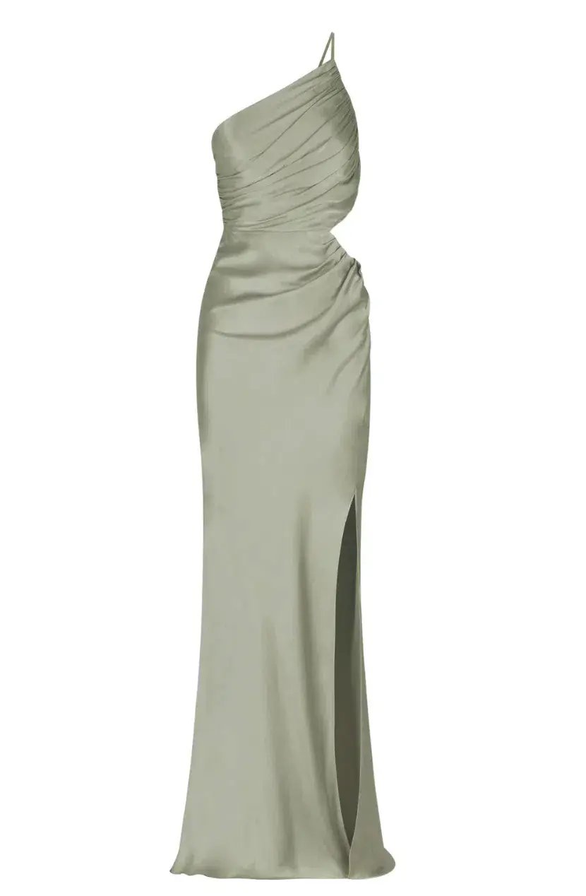 Shona Joy La Lune Asymmetrical Gathered Maxi Dress Sage Size 10 photo 4
