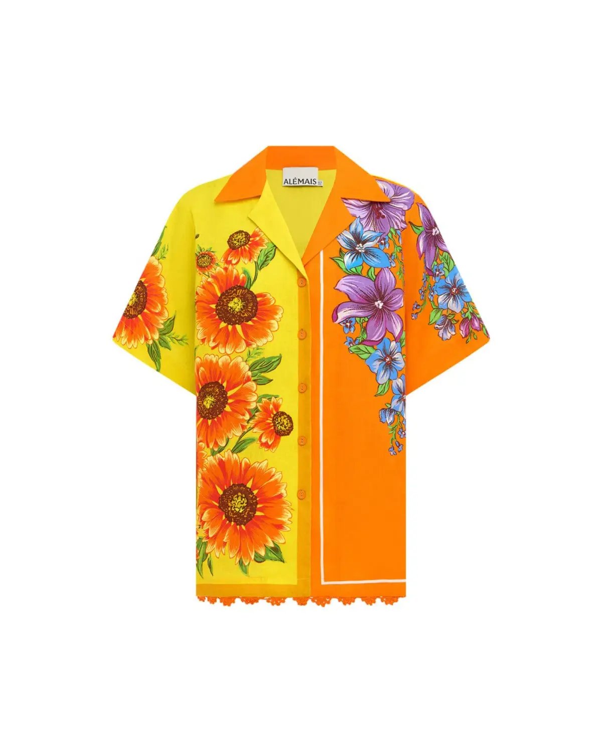 Alemais Jude Oversized Linen Shirt and Short Set Orange Floral Size AU 14 photo 2