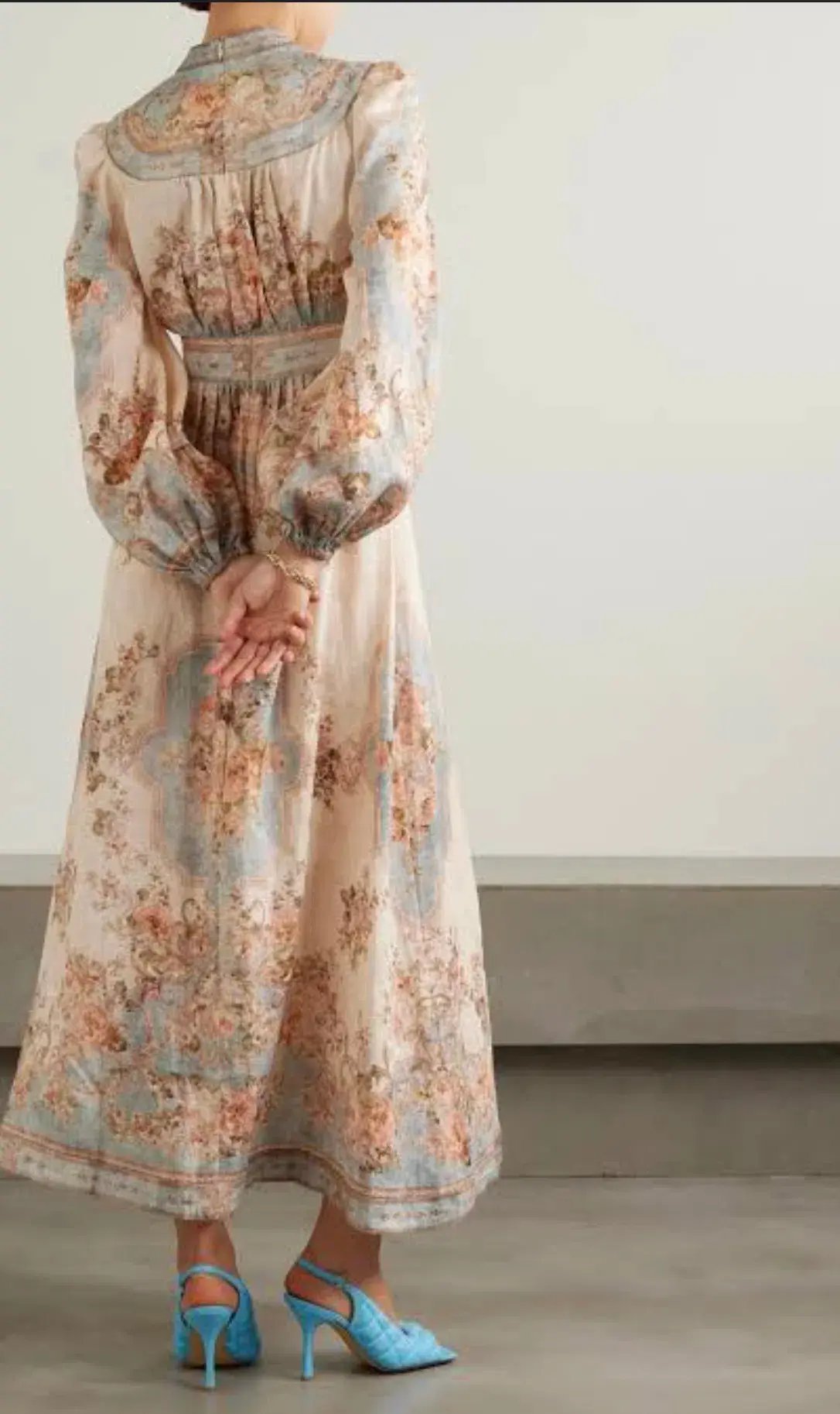 Zimmermann August Plunge Midi Dress Sky Blue Floral Size 1 / AU 10 photo 5
