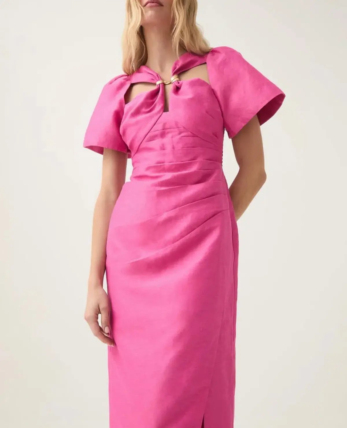 Aje Presence Twisted Midi Dress Fuchsia Rose Size 12 photo 2