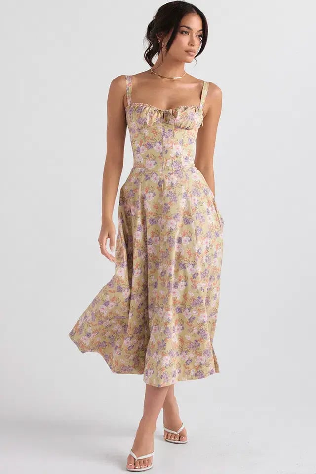 House of CB Carmen Bustier Midi Sundress Peony Print Size XS / Au 6 photo 4