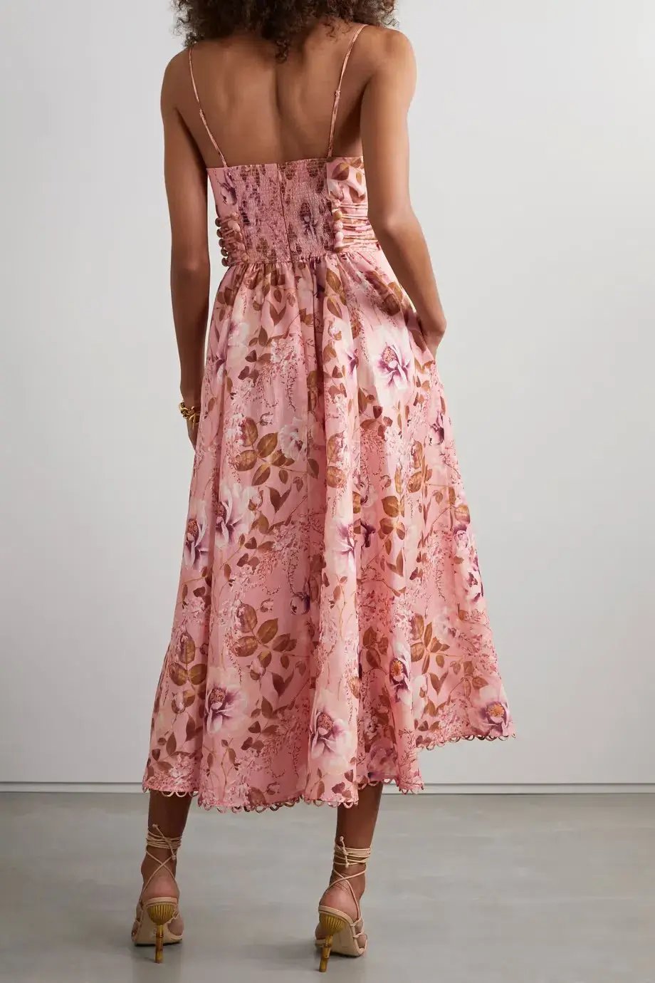 Zimmermann Rosa Floral Linen Midi Dress Pink Floral Size 16 photo 3