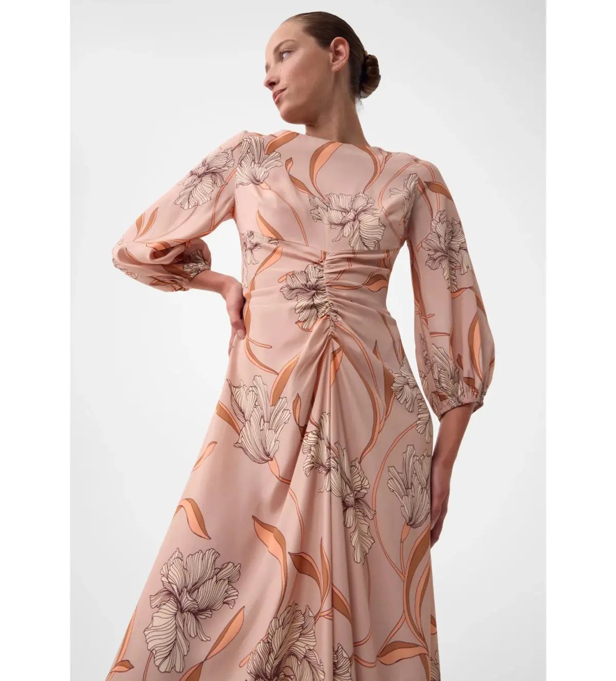 Morrison Martinique Rouched Midi Dress Blush Floral Print Size 4/AU 14 photo 4