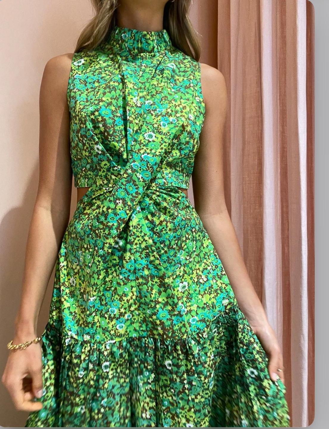 Alemais Phyllis Twist Front Pleat Dress Acid Green Size 8 photo 2