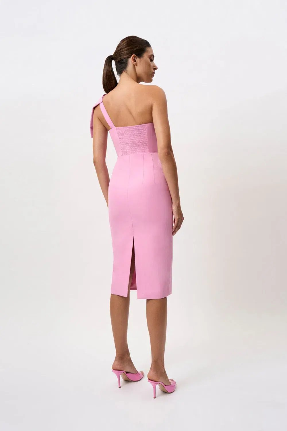 By Johnny Bridget Bow Midi Dress Taffy Pink Size 8 photo 3