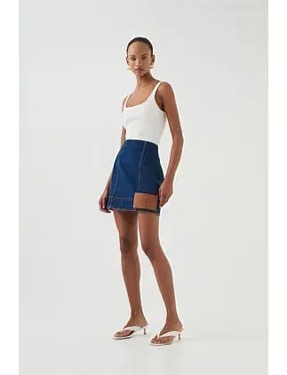 Aje Carmen Denim Mini Skirt Denim Size 6 photo 3