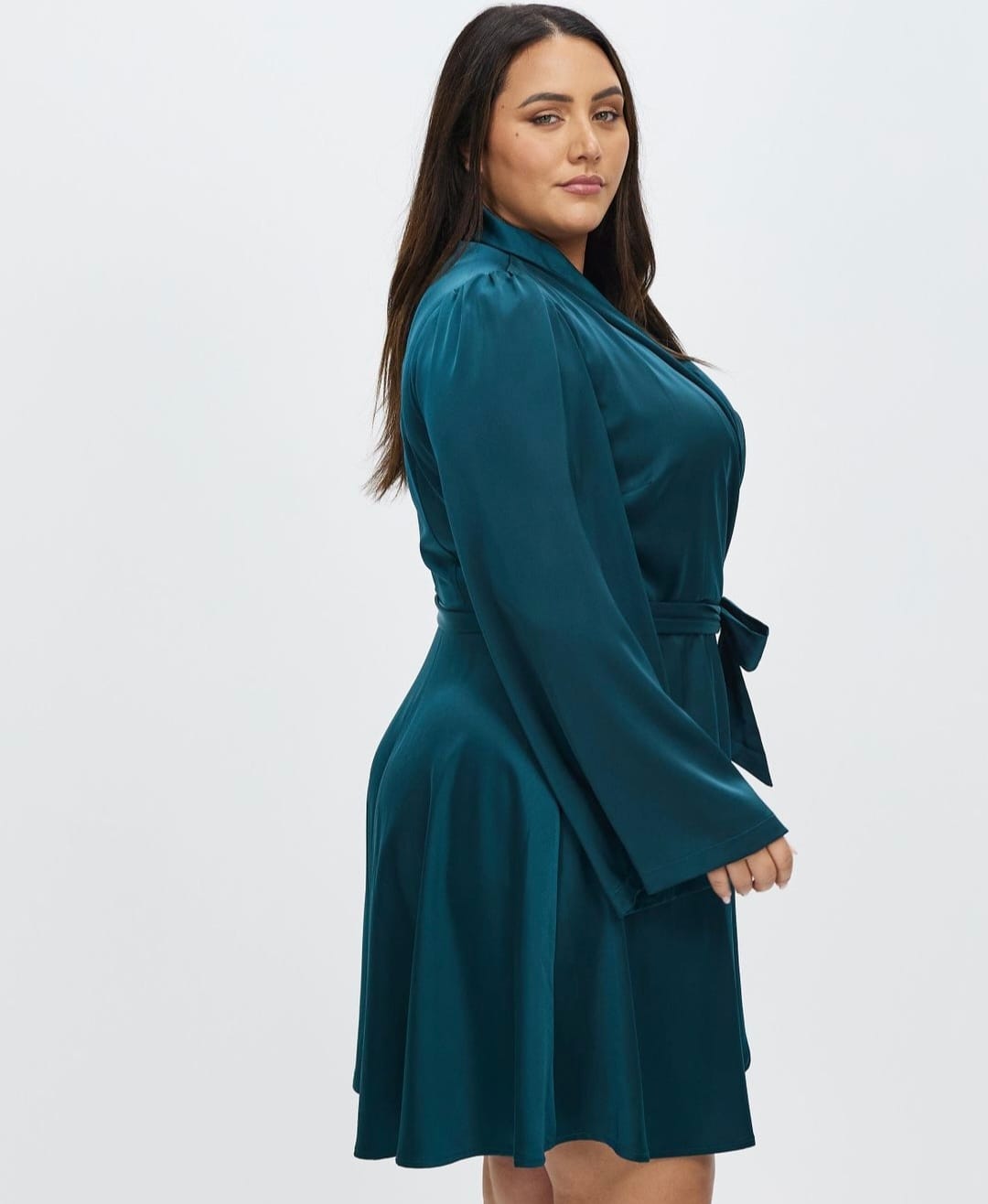 Birdie Wrap Front Mini Dress in Teal photo 4