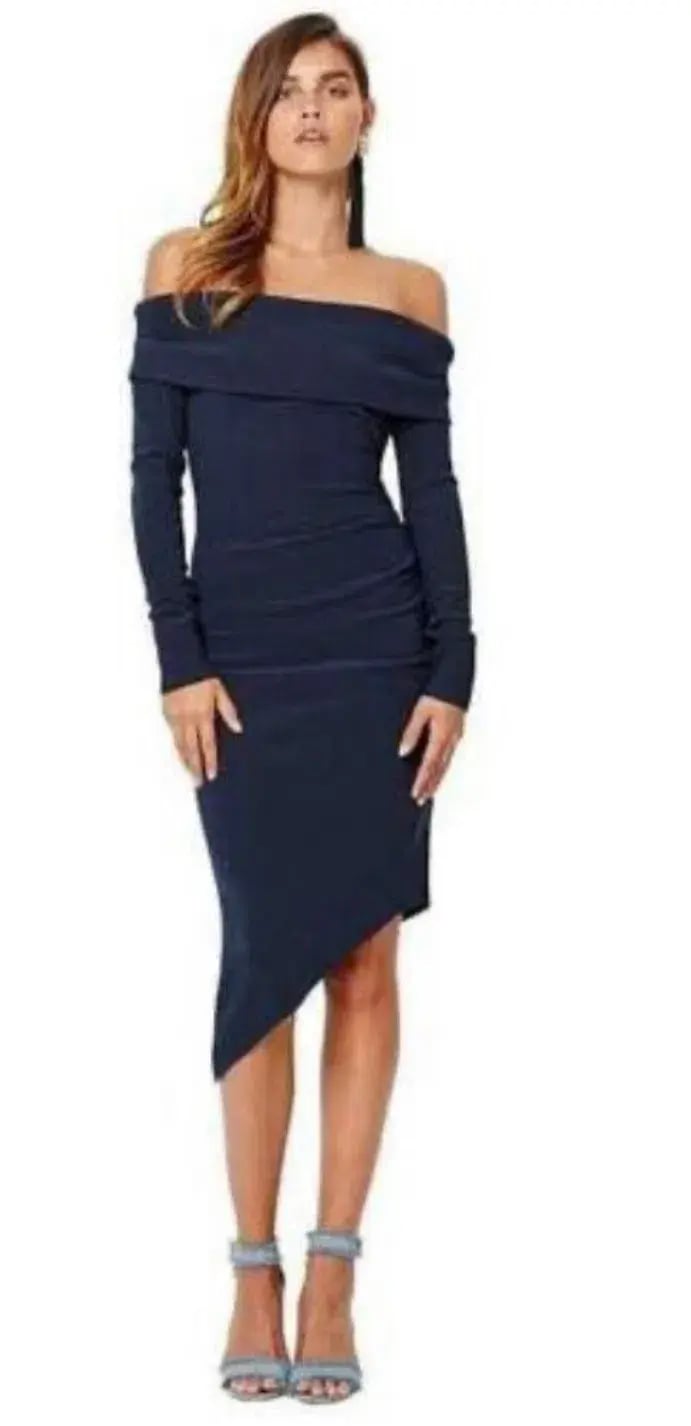 Bec & Bridge Florence Long Sleeve Off Shoulder Dress Navy Size 6 photo 3