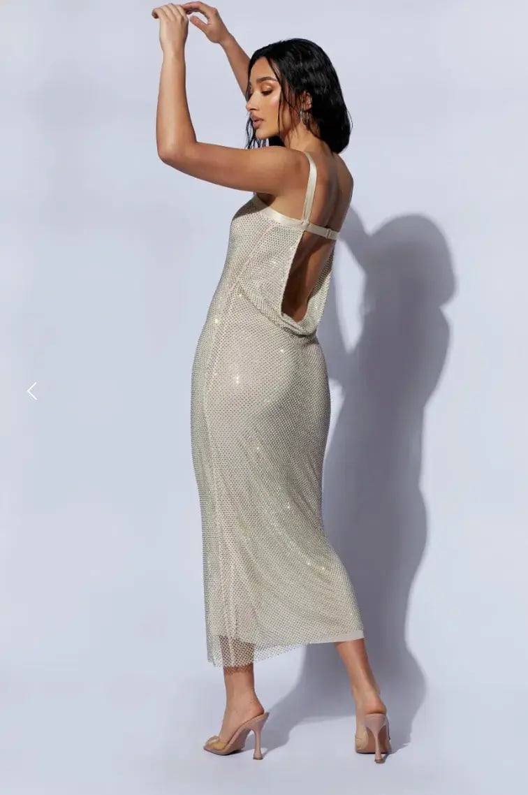 Meshki Mehry Diamante Mesh Cowl Dress Cream Size M-L / Au 10-12 photo 3