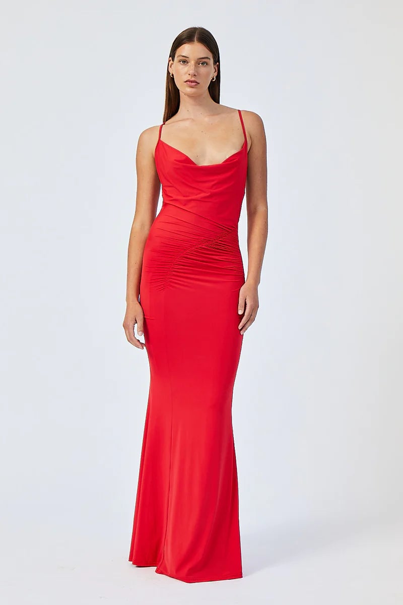 SUBOO IVY STRAPPY GATHERED MAXI DRESS - RED photo 4