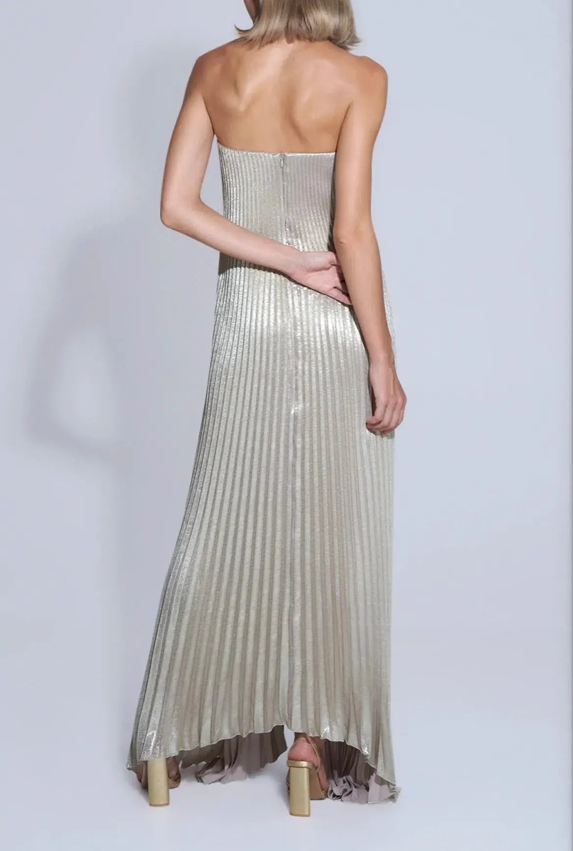 L'Idee Black Tie Gown in Gold Shimmer Size 12 photo 3