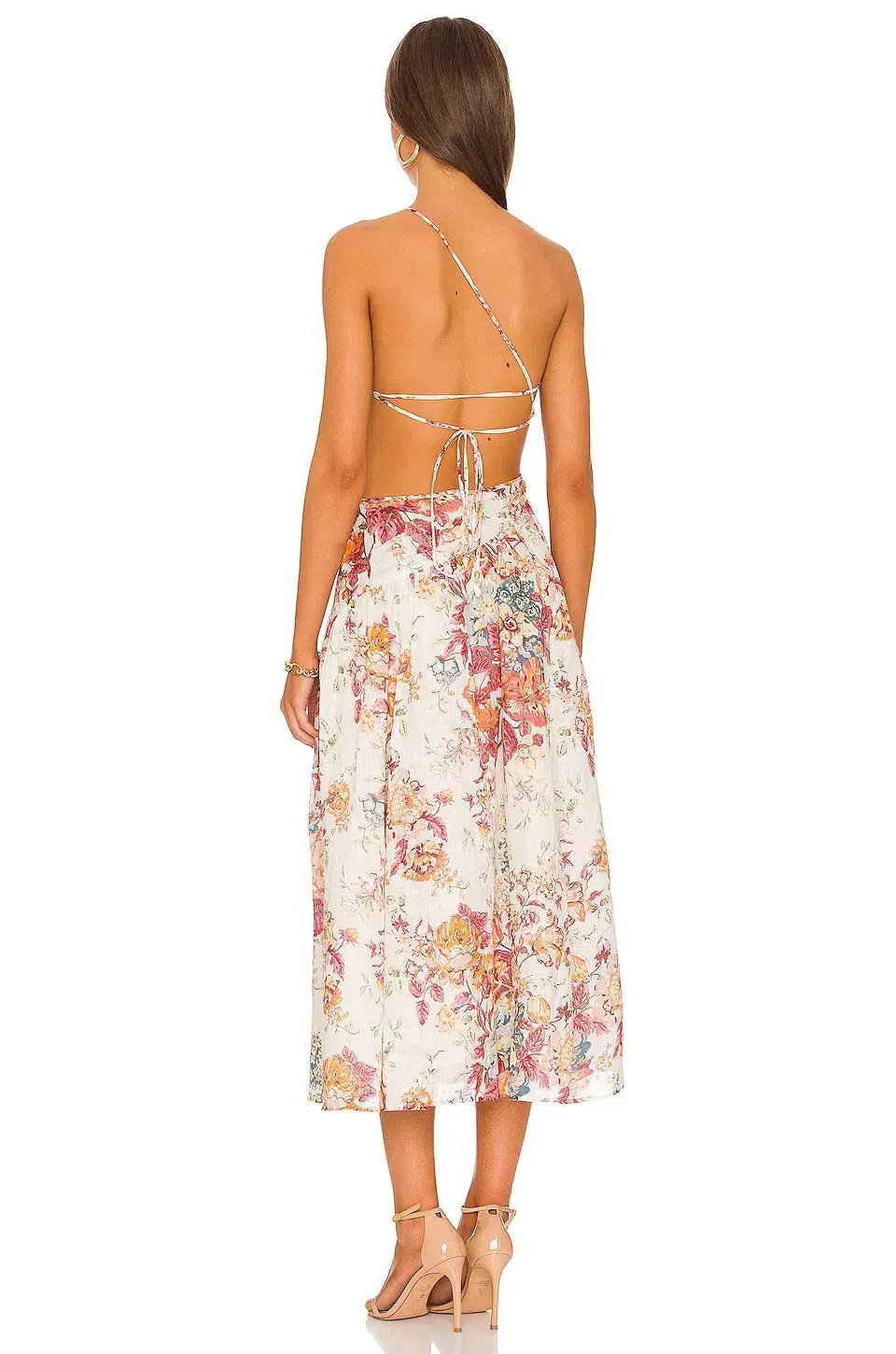 Zimmermann Pattie Cutout Open Back Linen Midi Dress in Cream Floral Size 0 photo 3