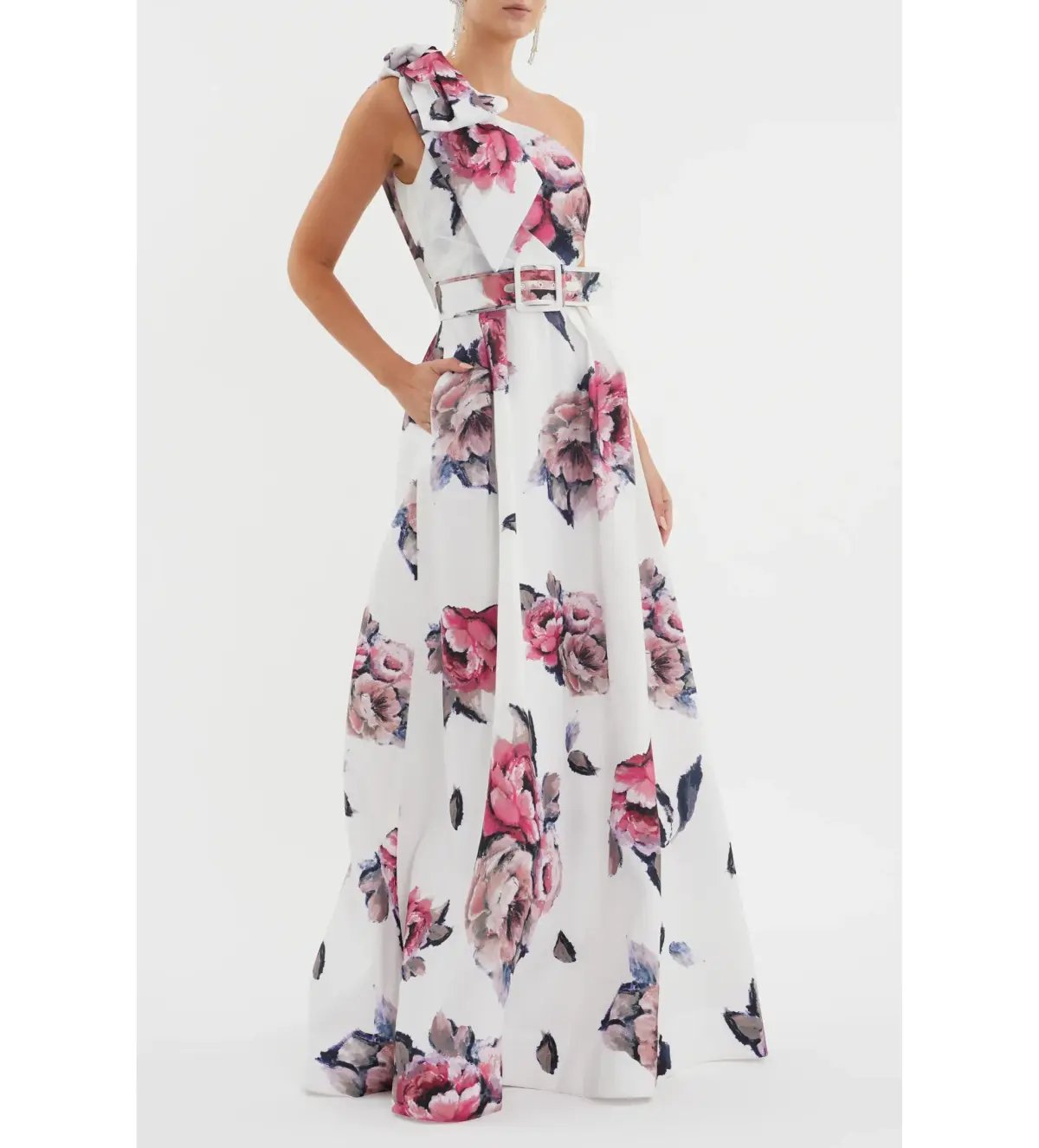 Rebecca Vallance Aveline One Shoulder Gown White Floral Size AU 10 photo 2